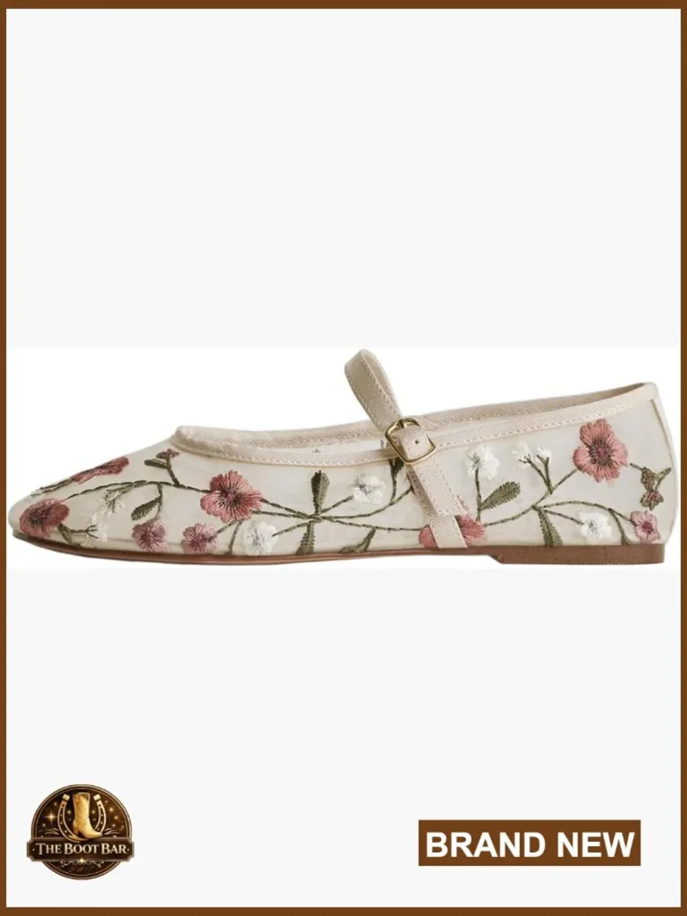 Embroidered Floral Ballet Flats, Round Toe Mary Jane, Mesh Slip-Ons
